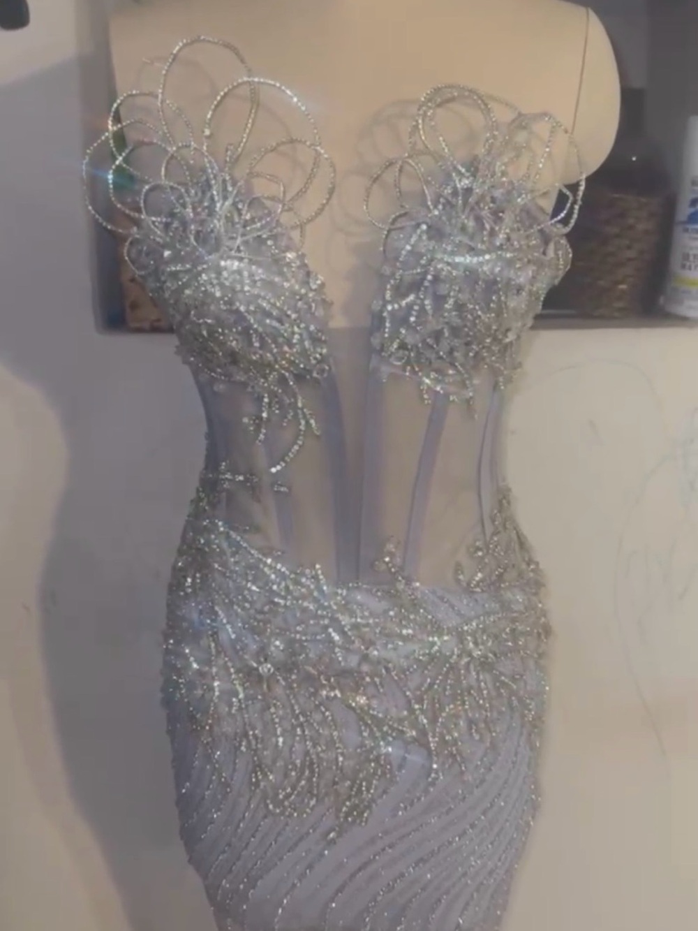 Silver Embellished Sheer Mermaid Prom Dress - Picture 3 of 4